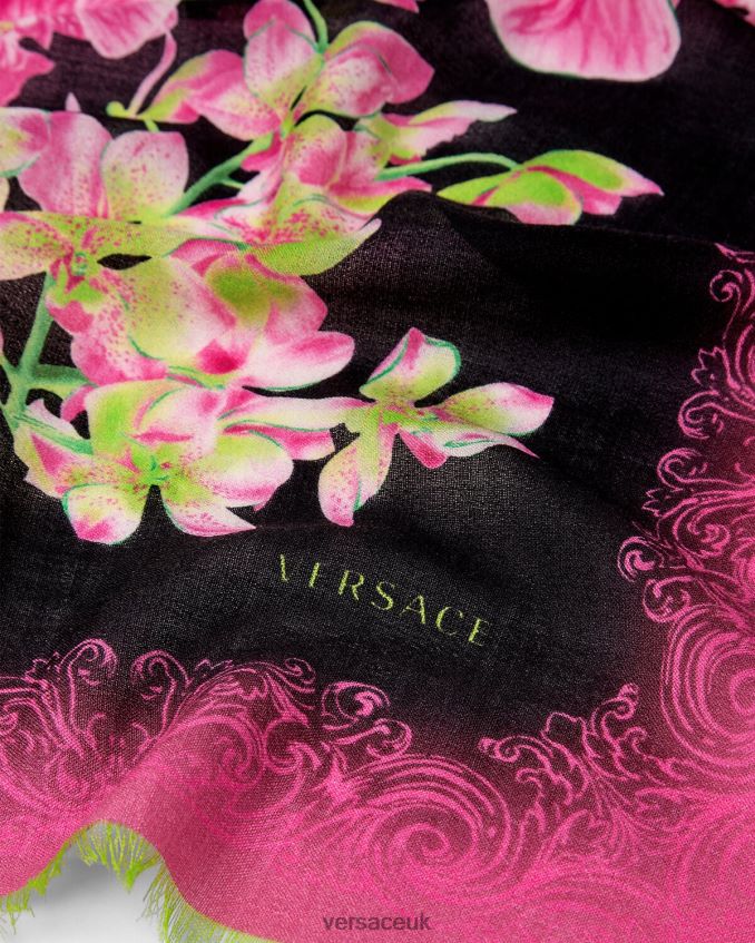 Women Versace Medusa Orchid Silk Shawl 6D2D06931 Black & Print Accessories