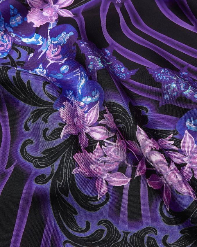 Women Versace Orchid Barocco Large Silk Foulard 6D2D06919 Violet & Print Accessories