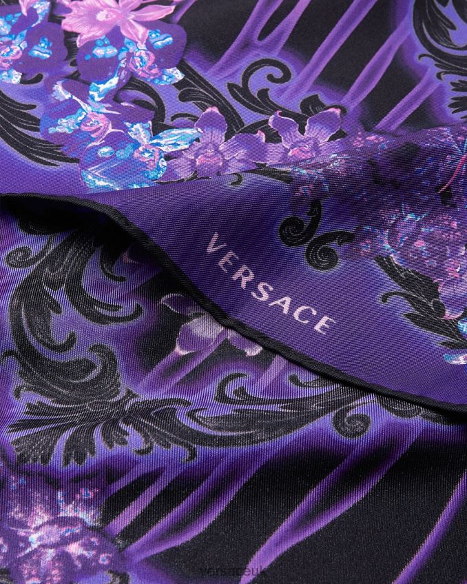 Women Versace Orchid Barocco Silk Foulard 6D2D06921 Violet & Print Accessories