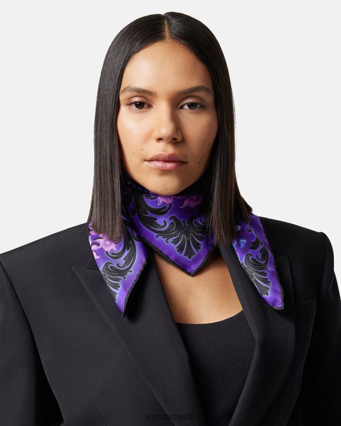 Women Versace Orchid Barocco Silk Foulard 6D2D06921 Violet & Print Accessories