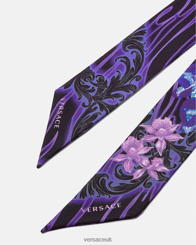 Women Versace Orchid Barocco Silk Scarf Tie 6D2D06923 Violet & Print Accessories
