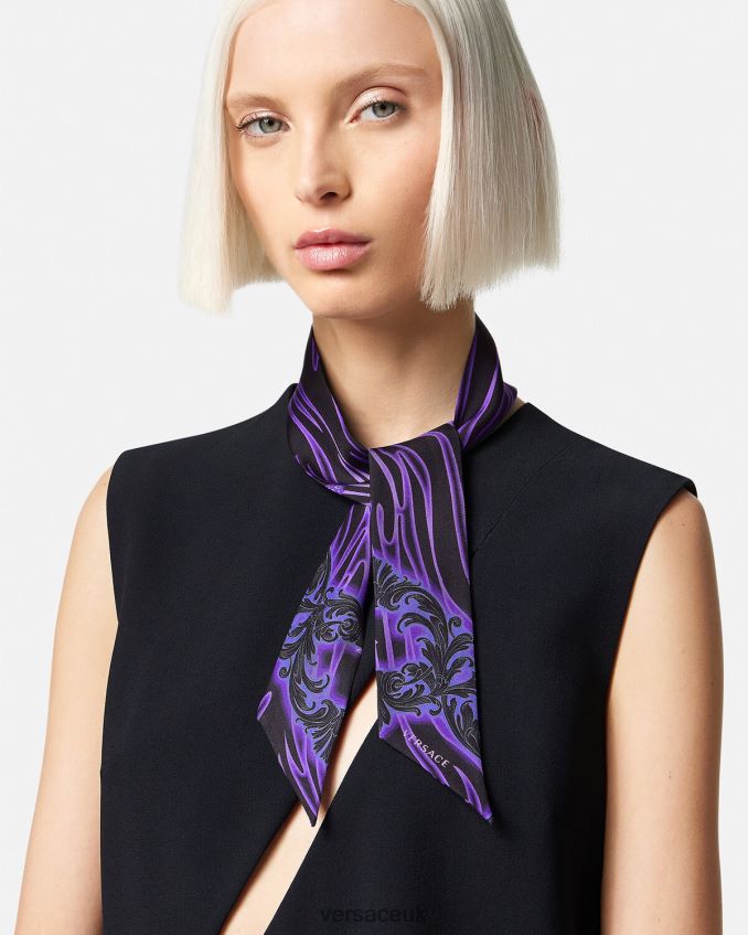 Women Versace Orchid Barocco Silk Scarf Tie 6D2D06923 Violet & Print Accessories
