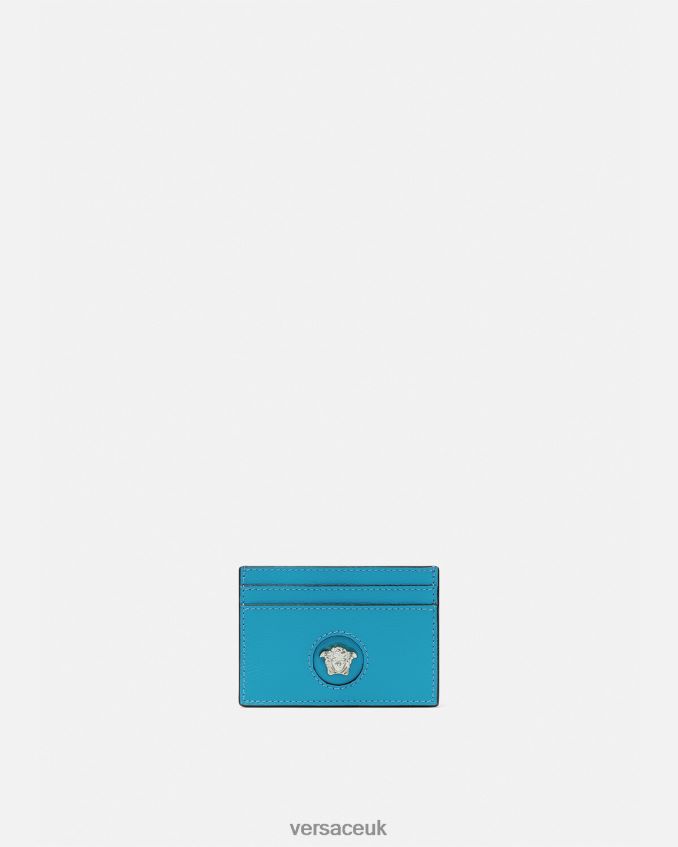 Women Versace La Medusa Card Case 6D2D06567 Turquoise Accessories