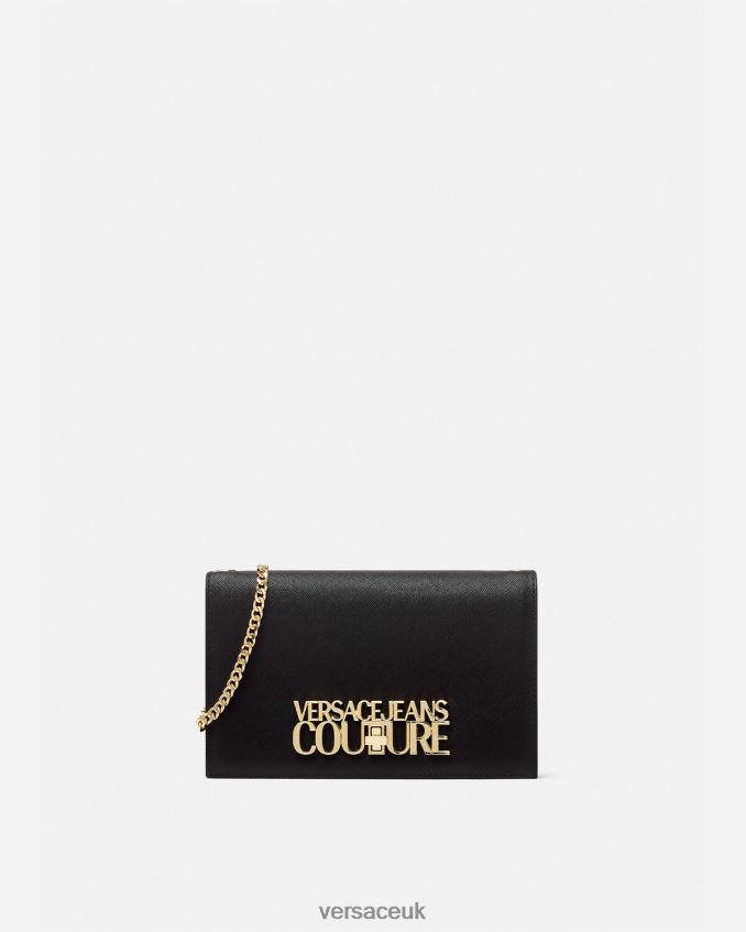 Women Versace Logo Chain Wallet 6D2D062322 Black Accessories