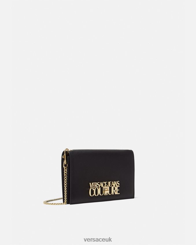 Women Versace Logo Chain Wallet 6D2D062322 Black Accessories