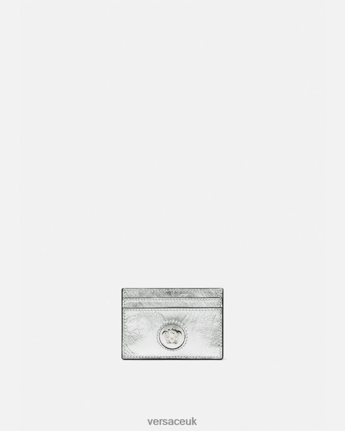 Women Versace Metallic La Medusa Card Holder 6D2D06570 Gray Accessories