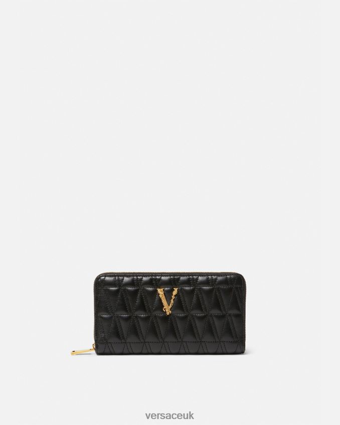 Women Versace Virtus Continental Wallet 6D2D06576 Black Accessories