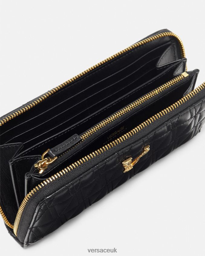 Women Versace Virtus Continental Wallet 6D2D06576 Black Accessories