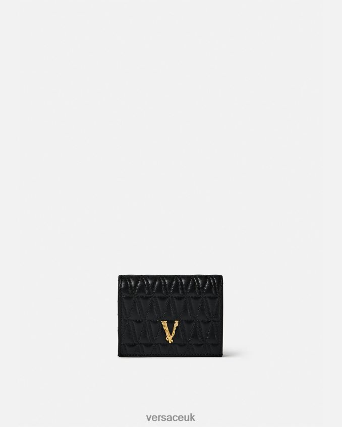 Women Versace Virtus Quilted Bifold Wallet 6D2D06577 Black Accessories