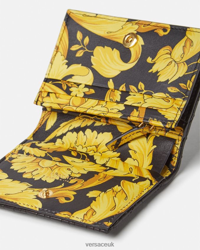 Women Versace Virtus Quilted Bifold Wallet 6D2D06577 Black Accessories