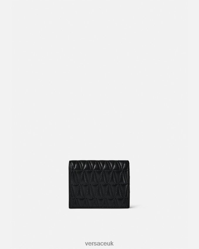 Women Versace Virtus Quilted Bifold Wallet 6D2D06577 Black Accessories