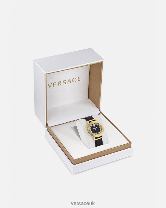 Women Versace Greca Chic Watch 6D2D06960 Black & Gold Accessories
