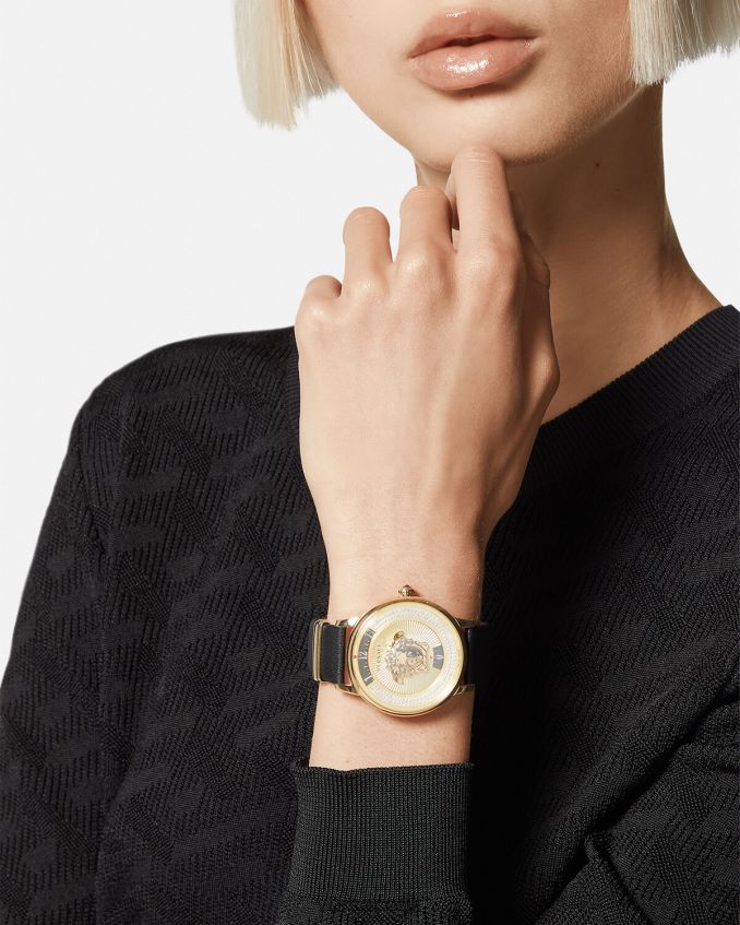 Women Versace Medusa Icon Diamond Watch 6D2D06963 Black & Gold Accessories