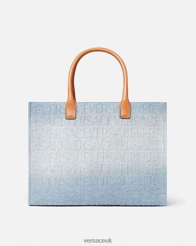Women Versace Allover Large Denim Tote Bag 6D2D06324 Light Blue Bags