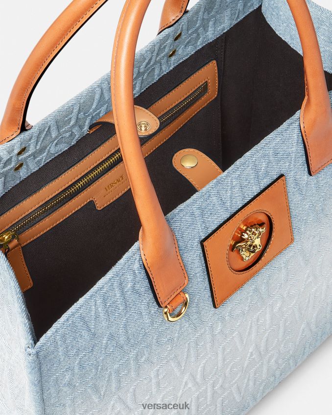 Women Versace Allover Large Denim Tote Bag 6D2D06324 Light Blue Bags