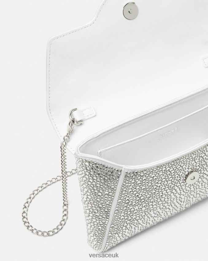Women Versace Crystal La Medusa Envelope Clutch 6D2D06347 White Bags