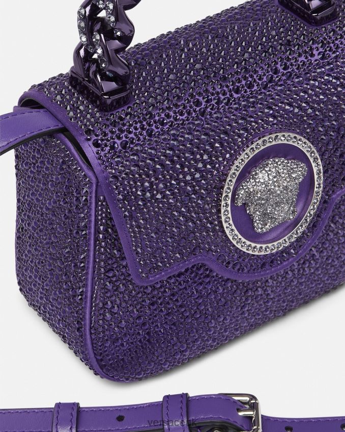 Women Versace Crystal La Medusa Mini Bag 6D2D06360 Violet Bags