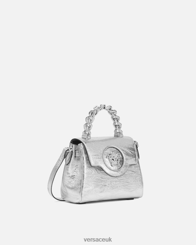Women Versace La Medusa Metallic Small Handbag 6D2D06305 Gray Bags