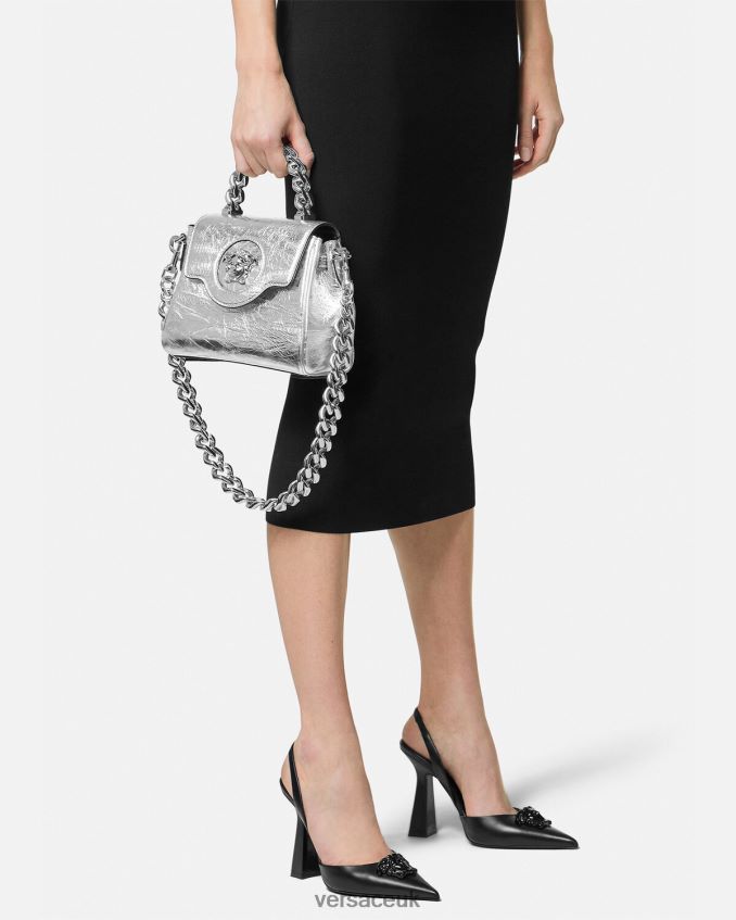 Women Versace La Medusa Metallic Small Handbag 6D2D06305 Gray Bags