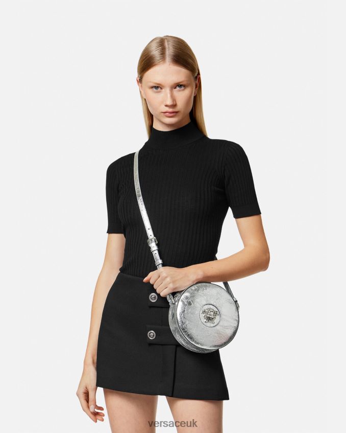 Women Versace La Medusa Round Crossbody Bag 6D2D06338 Gray Bags