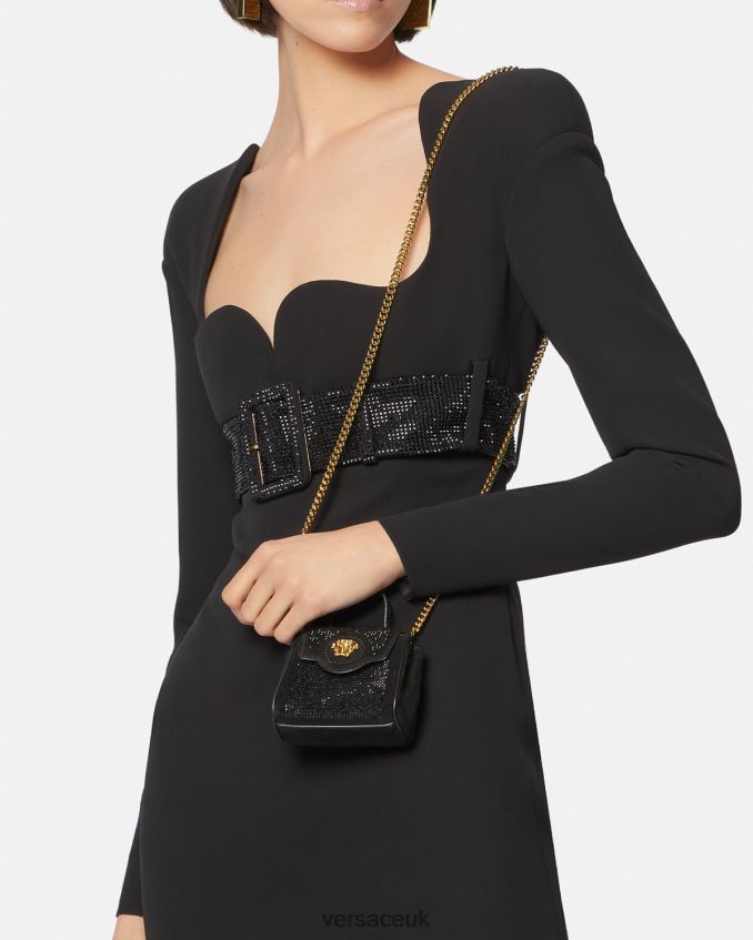 Women Versace La Medusa Studded Micro Bag 6D2D06329 Black Bags