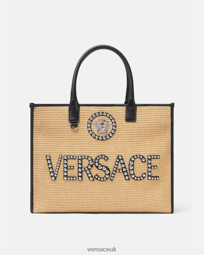 Women Versace Studded La Medusa Large Tote Bag 6D2D06301 Beige Bags