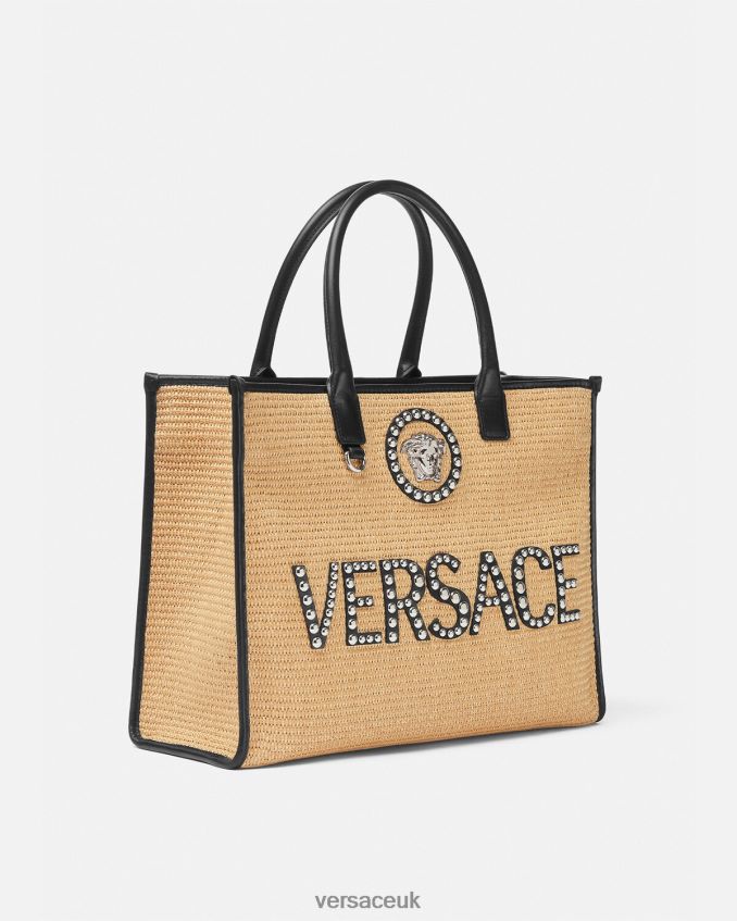 Women Versace Studded La Medusa Large Tote Bag 6D2D06301 Beige Bags