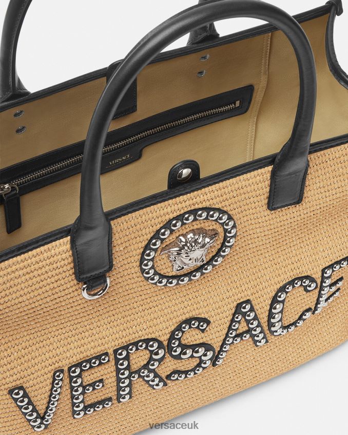 Women Versace Studded La Medusa Large Tote Bag 6D2D06301 Beige Bags