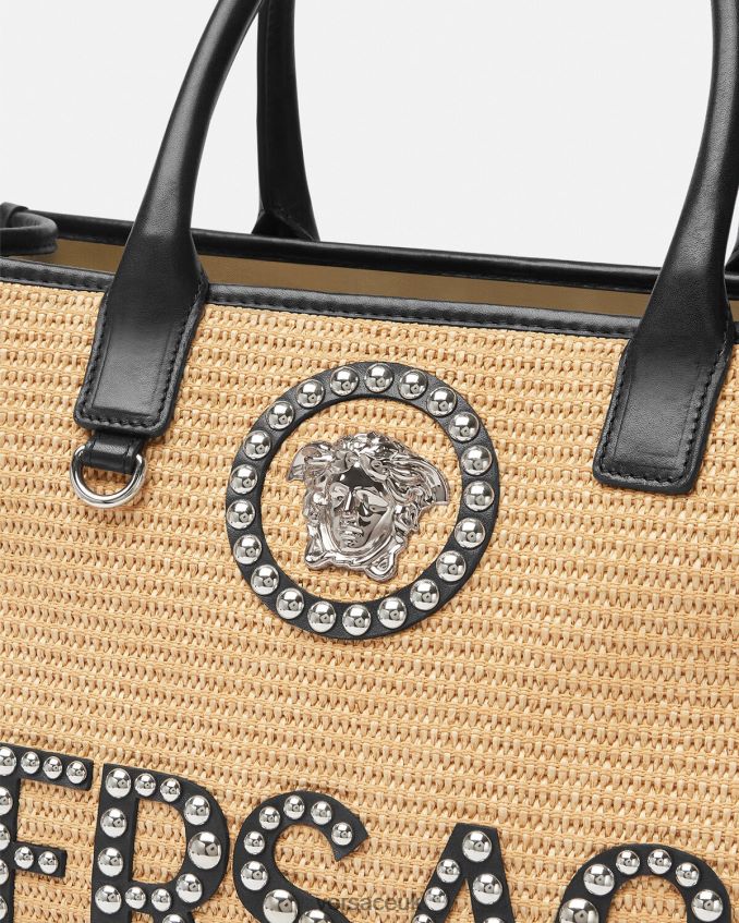 Women Versace Studded La Medusa Large Tote Bag 6D2D06301 Beige Bags