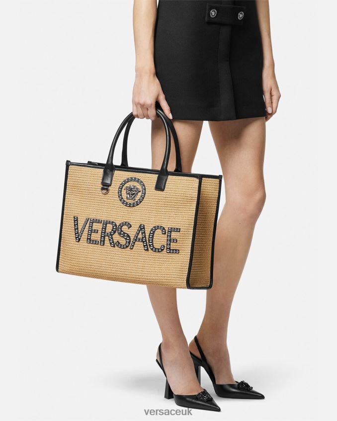 Women Versace Studded La Medusa Large Tote Bag 6D2D06301 Beige Bags