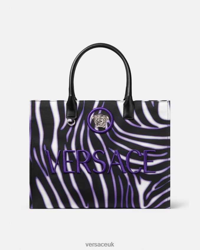 Women Versace Zebra Large Tote Bag 6D2D06349 Print & Violet Bags