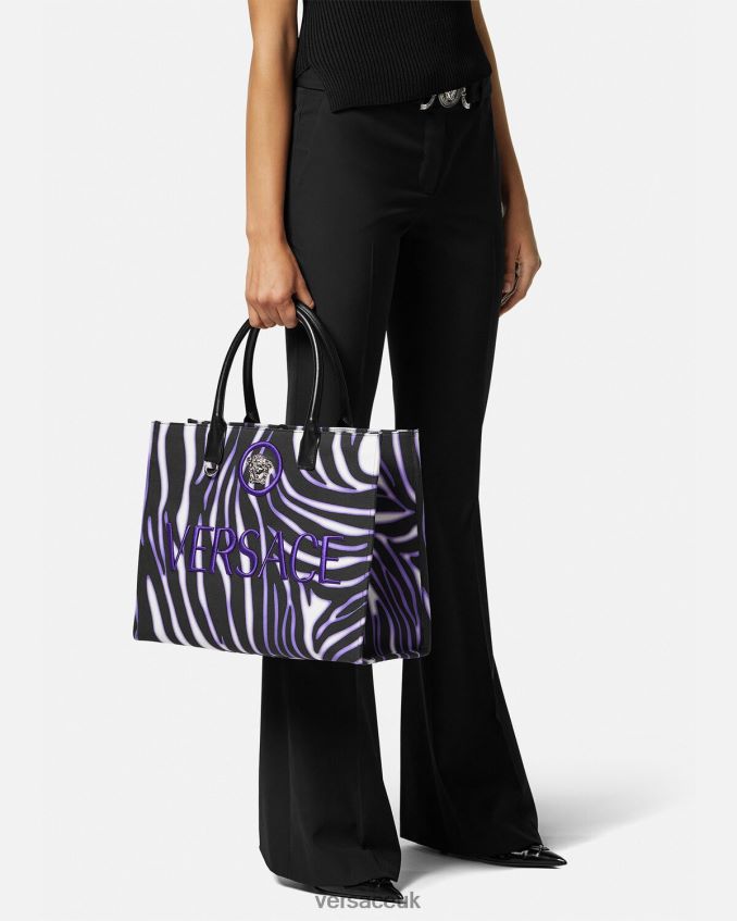 Women Versace Zebra Large Tote Bag 6D2D06349 Print & Violet Bags