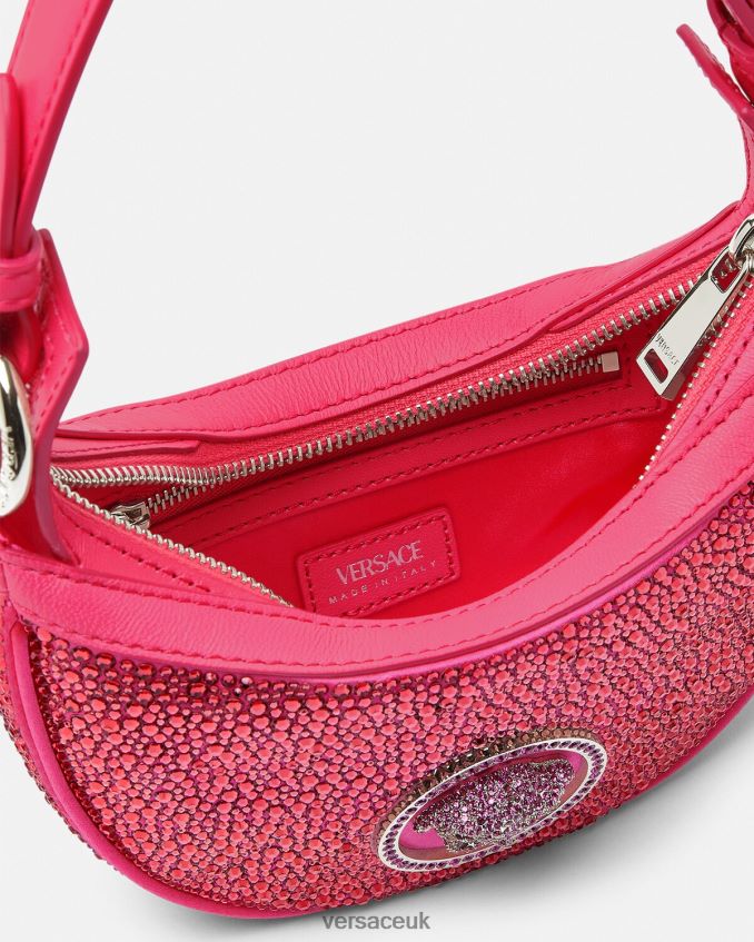 Women Versace Crystal Repeat Mini Hobo Bag 6D2D06291 Fuchsia Bags