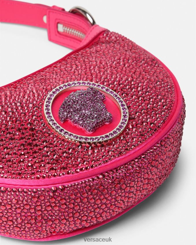 Women Versace Crystal Repeat Mini Hobo Bag 6D2D06291 Fuchsia Bags