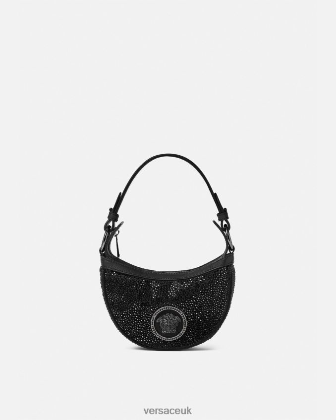 Women Versace Crystal Repeat Mini Hobo Bag 6D2D06292 Black Bags