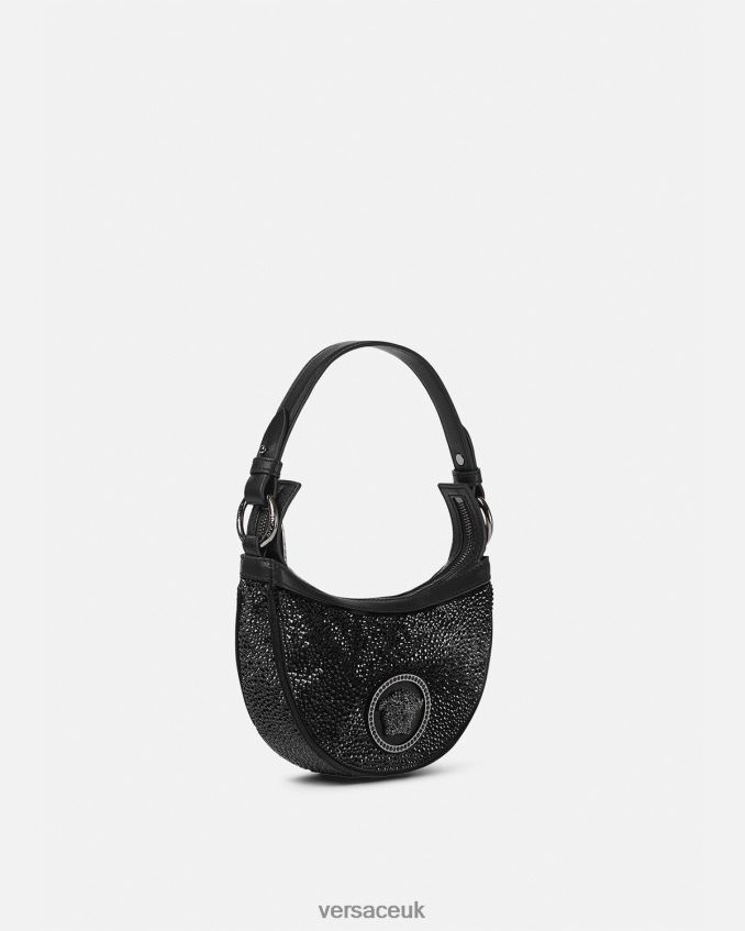 Women Versace Crystal Repeat Mini Hobo Bag 6D2D06292 Black Bags