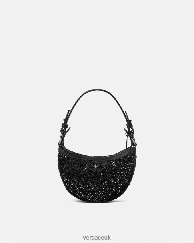 Women Versace Crystal Repeat Mini Hobo Bag 6D2D06292 Black Bags
