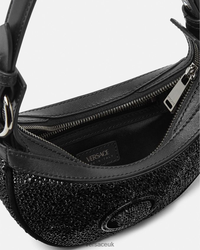 Women Versace Crystal Repeat Mini Hobo Bag 6D2D06292 Black Bags