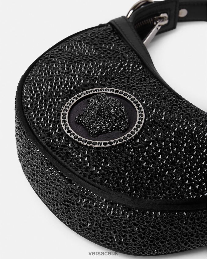 Women Versace Crystal Repeat Mini Hobo Bag 6D2D06292 Black Bags