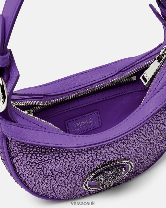 Women Versace Crystal Repeat Mini Hobo Bag 6D2D06299 Violet Bags