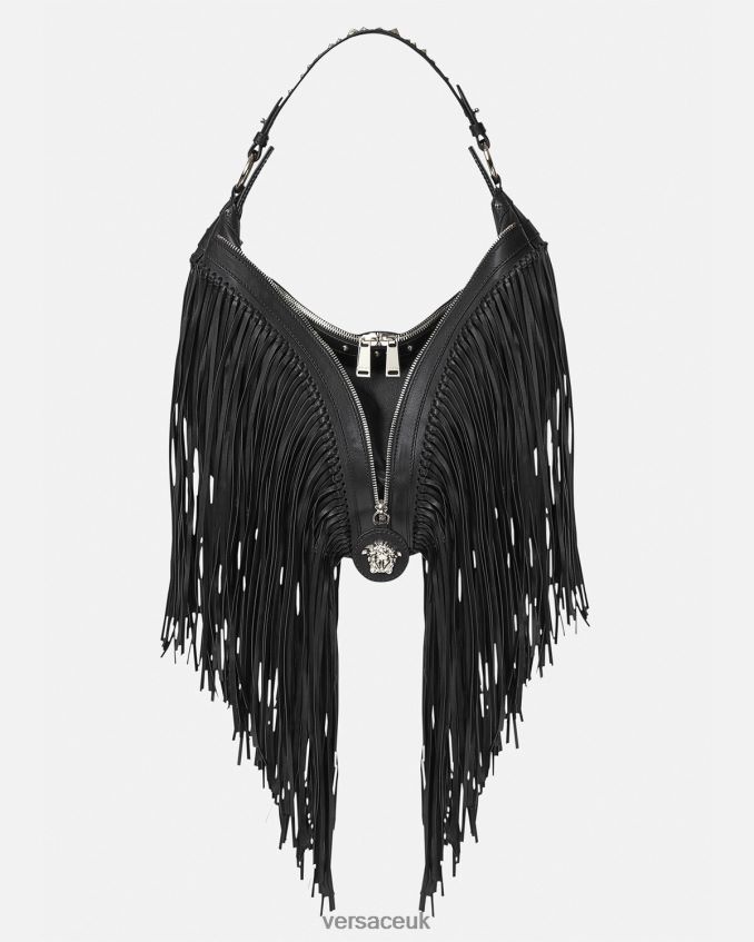 Women Versace Fringed Repeat Hobo Bag 6D2D06298 Black Bags