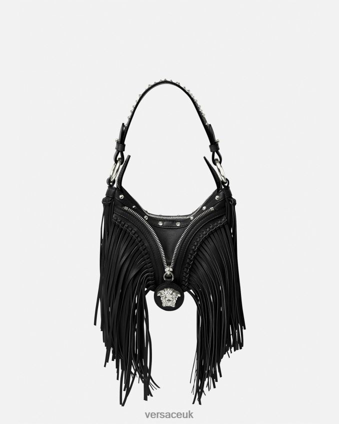 Women Versace Fringed Repeat Mini Hobo Bag 6D2D06297 Black Bags