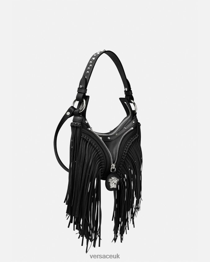 Women Versace Fringed Repeat Mini Hobo Bag 6D2D06297 Black Bags