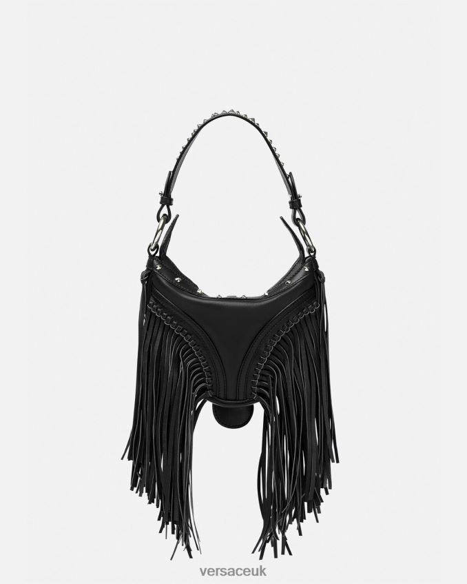 Women Versace Fringed Repeat Mini Hobo Bag 6D2D06297 Black Bags