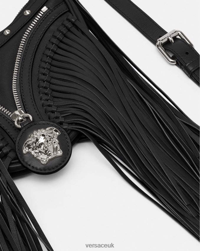 Women Versace Fringed Repeat Mini Hobo Bag 6D2D06297 Black Bags
