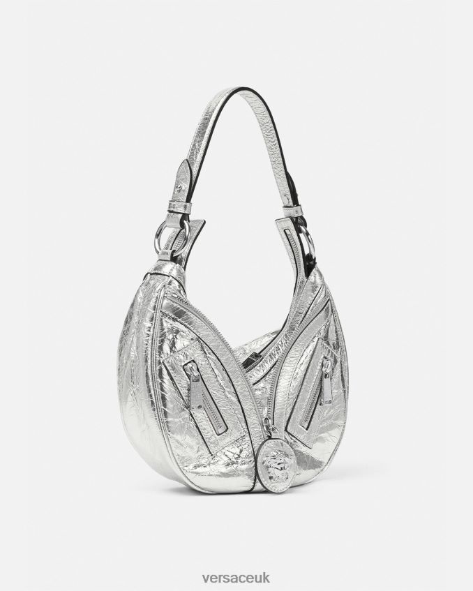 Women Versace Repeat Metallic Small Hobo Bag 6D2D06280 Gray Bags