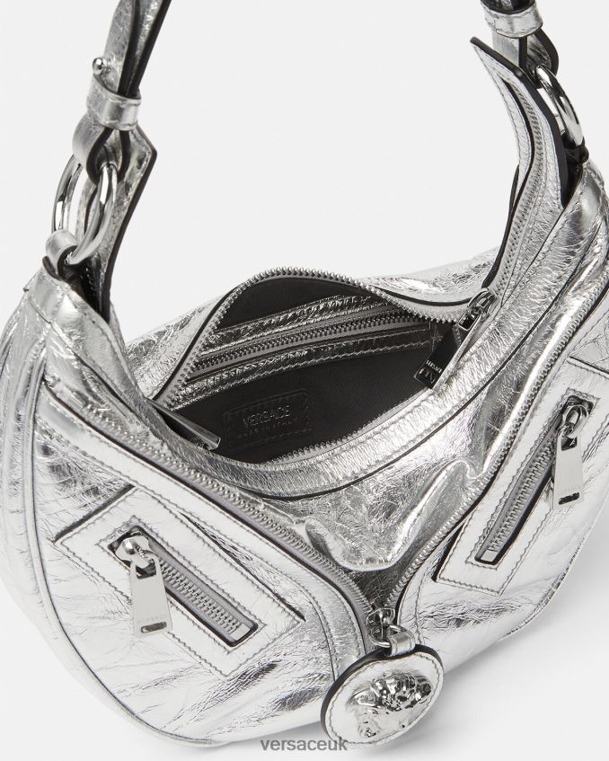 Women Versace Repeat Metallic Small Hobo Bag 6D2D06280 Gray Bags