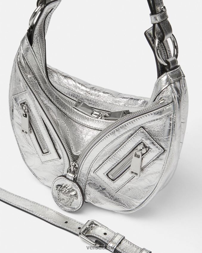 Women Versace Repeat Metallic Small Hobo Bag 6D2D06280 Gray Bags