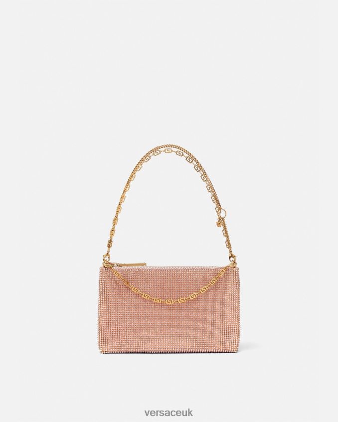 Women Versace Crystal Metal Mesh Clutch 6D2D06381 Pink Bags