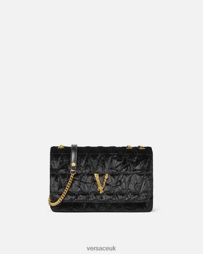 Women Versace Virtus Velvet Shoulder Bag 6D2D06373 Black Bags